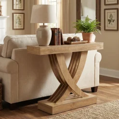 43.3” Farmhouse Entryway Console Table, Wooden Sofa Table with X-Frame