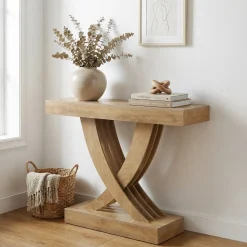 43.3” Farmhouse Entryway Console Table, Wooden Sofa Table with X-Frame