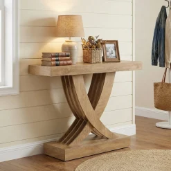 43.3” Farmhouse Entryway Console Table, Wooden Sofa Table with X-Frame
