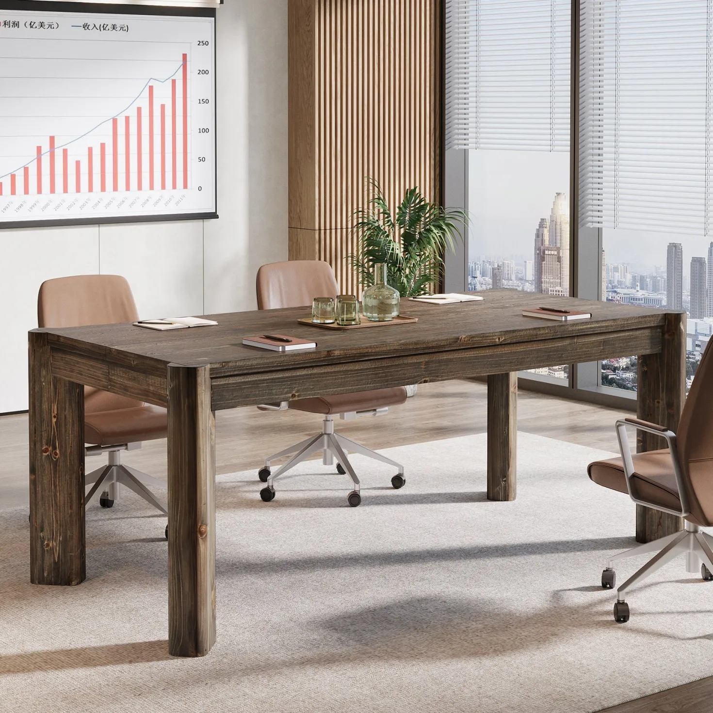 63" Farmhouse Executive Desk, Solid Wood Office Computer Desk