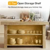 63" Farmhouse Island Table, Large Kitchen Counter with Open Shelves for Dining Room