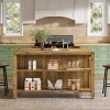 59" Farmhouse Kitchen Island, Solid Wood Dining Prep Table With 2 Open Storage Shelves