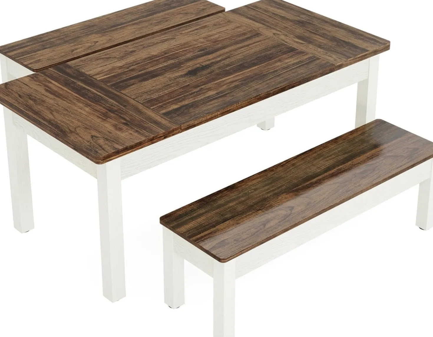 55" Farmhouse Kitchen Table Set for 4–6 People, 3 Piece Space Saving Dining Table with 2 Benches