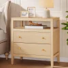 29.5" Farmhouse Nightstand, 2-Drawer Wide Bedside Table with Open Storage Shelf