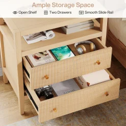 29.5" Farmhouse Nightstand, 2-Drawer Wide Bedside Table with Open Storage Shelf