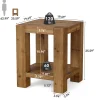 19.6" Farmhouse Side Table, Solid Wood 2-Tier End Table with Storage Shelves