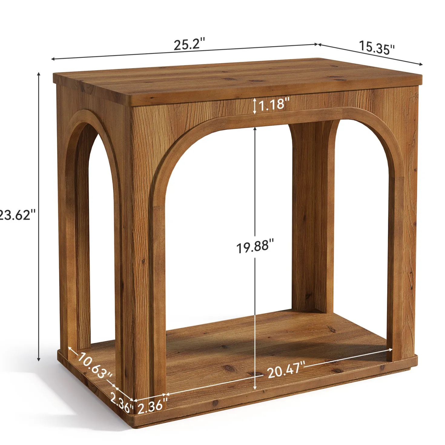 25" Farmhouse Side Table, 2-Tier Solid Wood End Table with Shelf