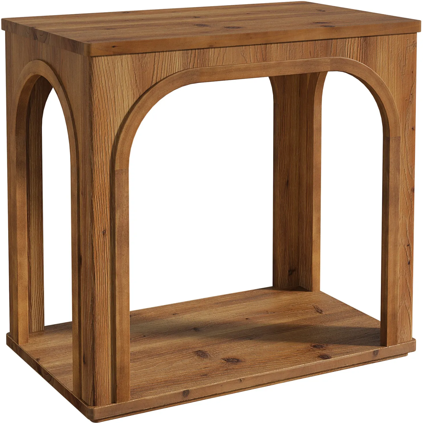 25" Farmhouse Side Table, 2-Tier Solid Wood End Table with Shelf