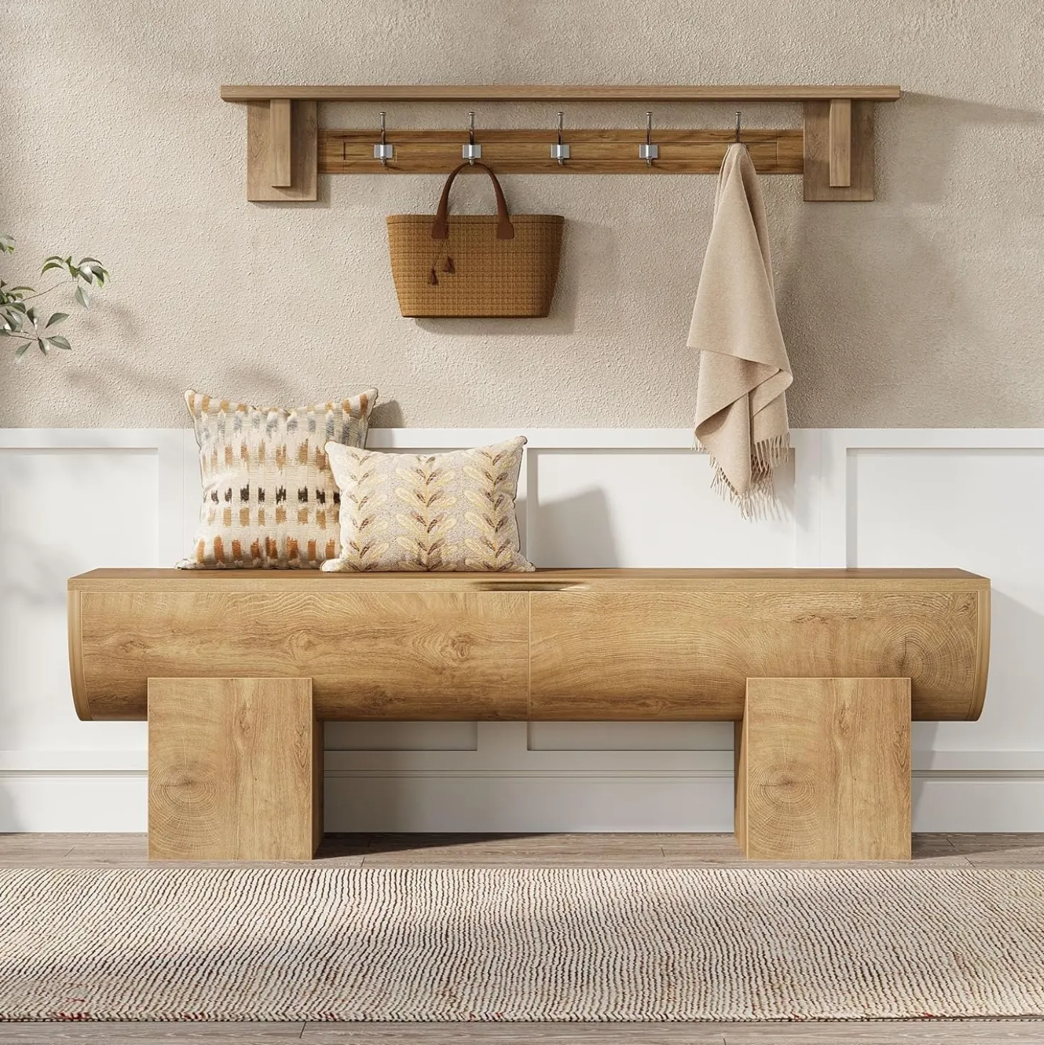 55" Farmhouse Storage Bench, Shoe Bench with Flip-Top Storage