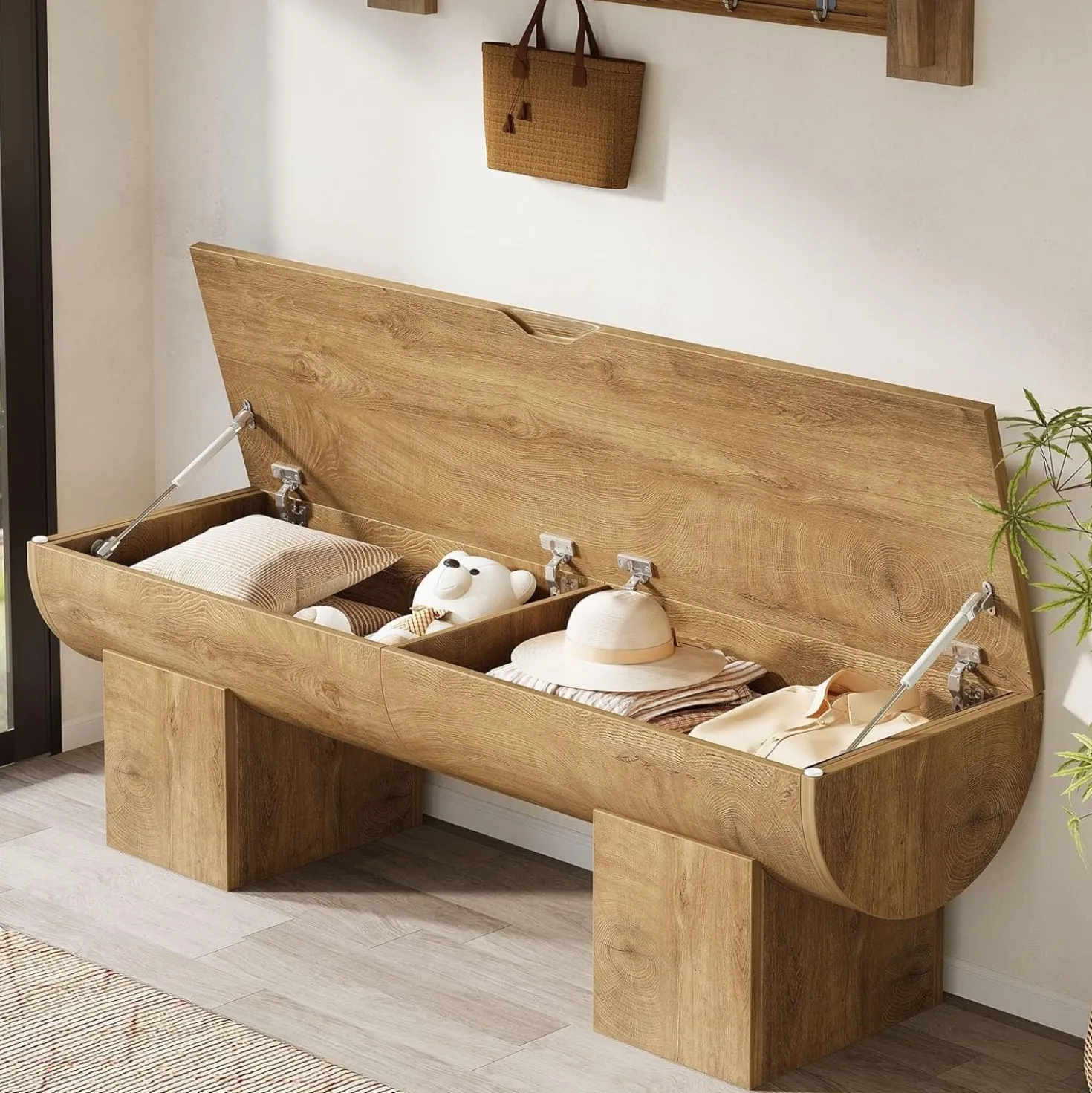 55" Farmhouse Storage Bench, Shoe Bench with Flip-Top Storage