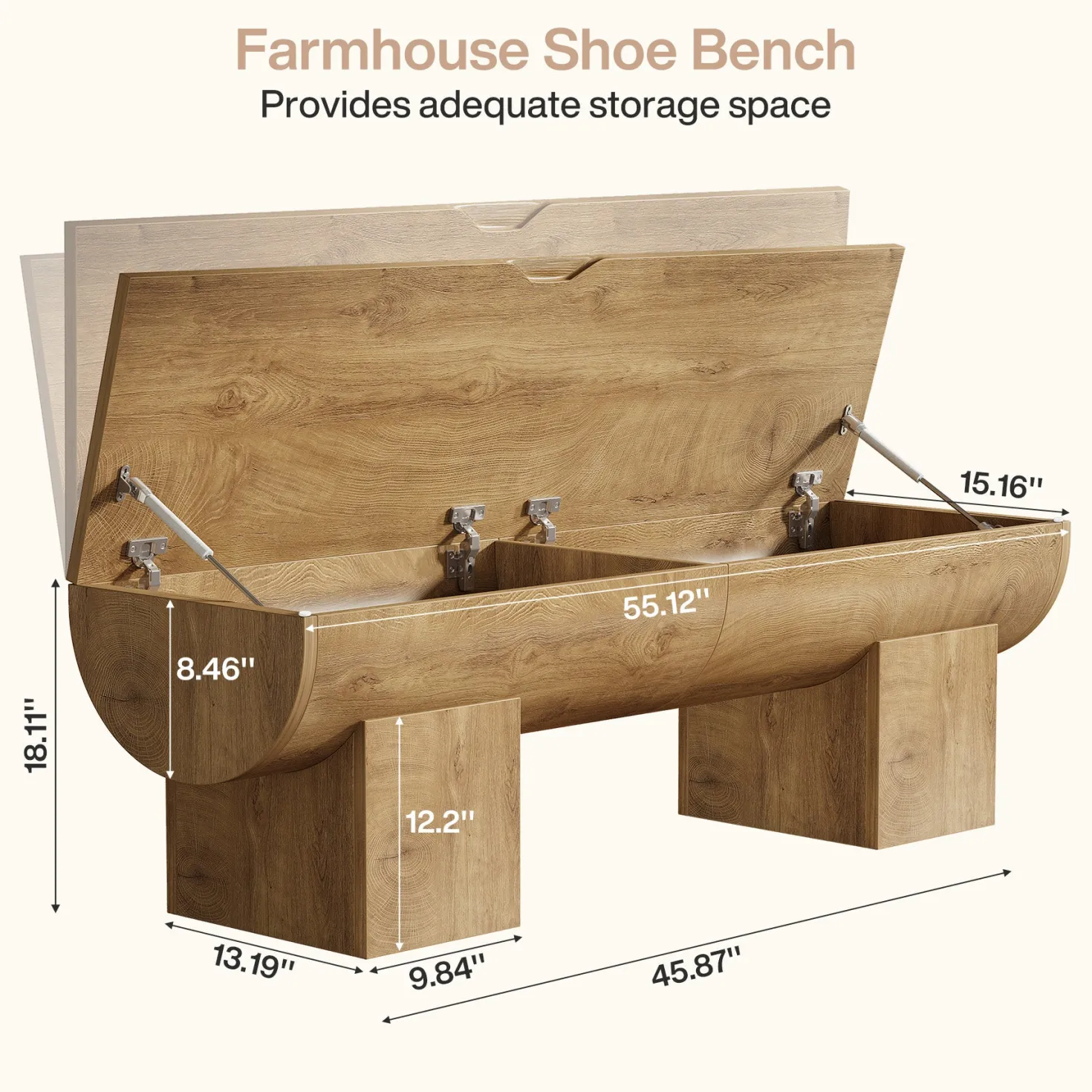 55" Farmhouse Storage Bench, Shoe Bench with Flip-Top Storage