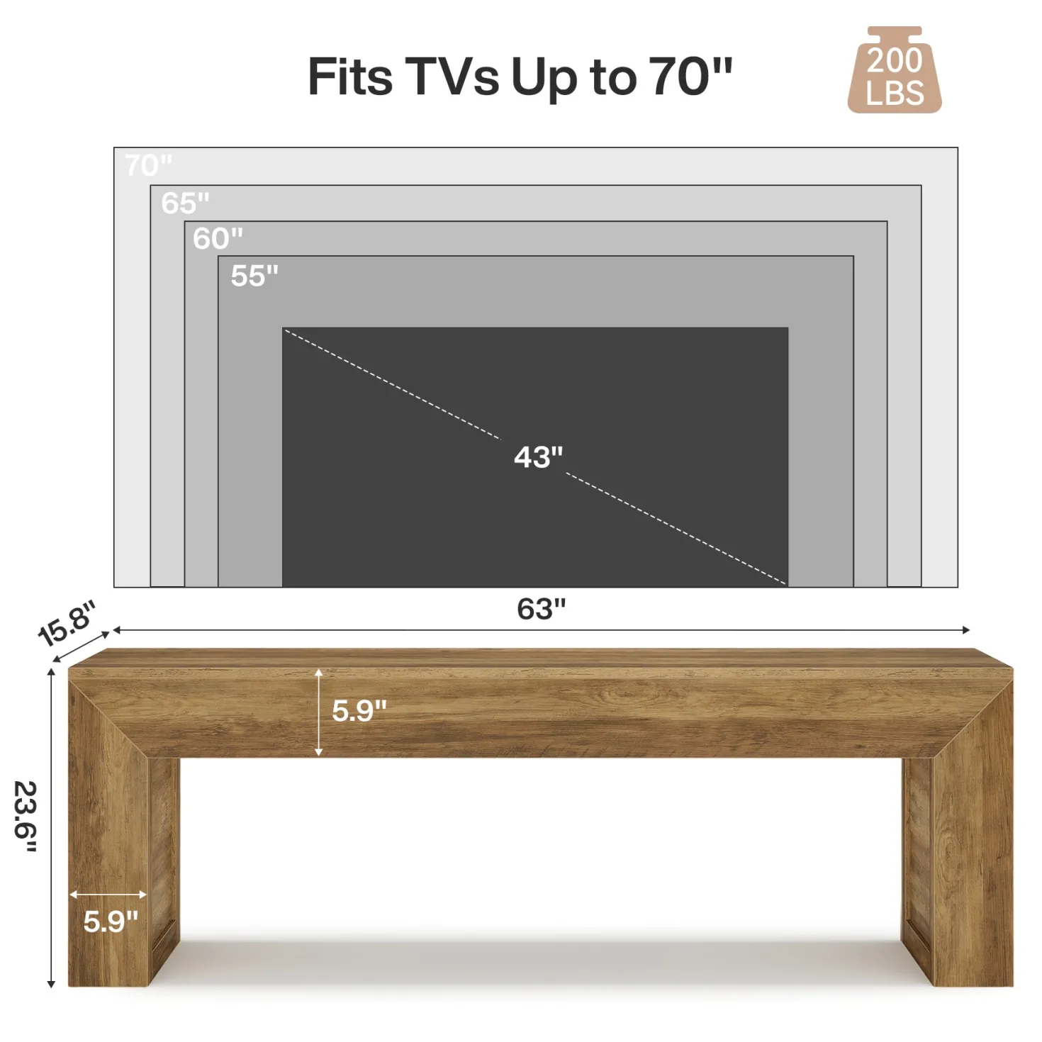 63" Farmhouse TV Stand for 55–75 Inch TVs – Wooden Media Console Entertainment Center