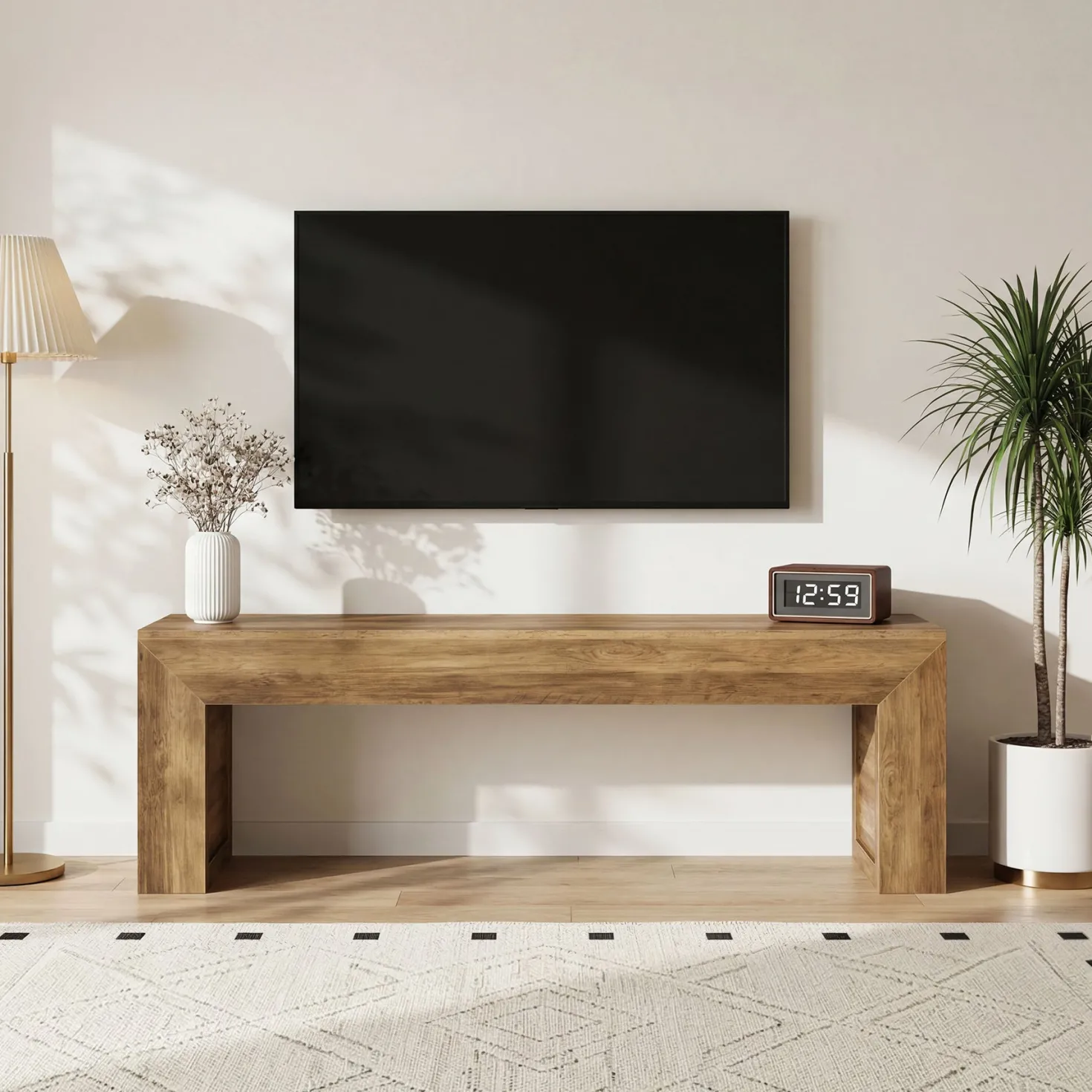 63" Farmhouse TV Stand for 55–75 Inch TVs – Wooden Media Console Entertainment Center