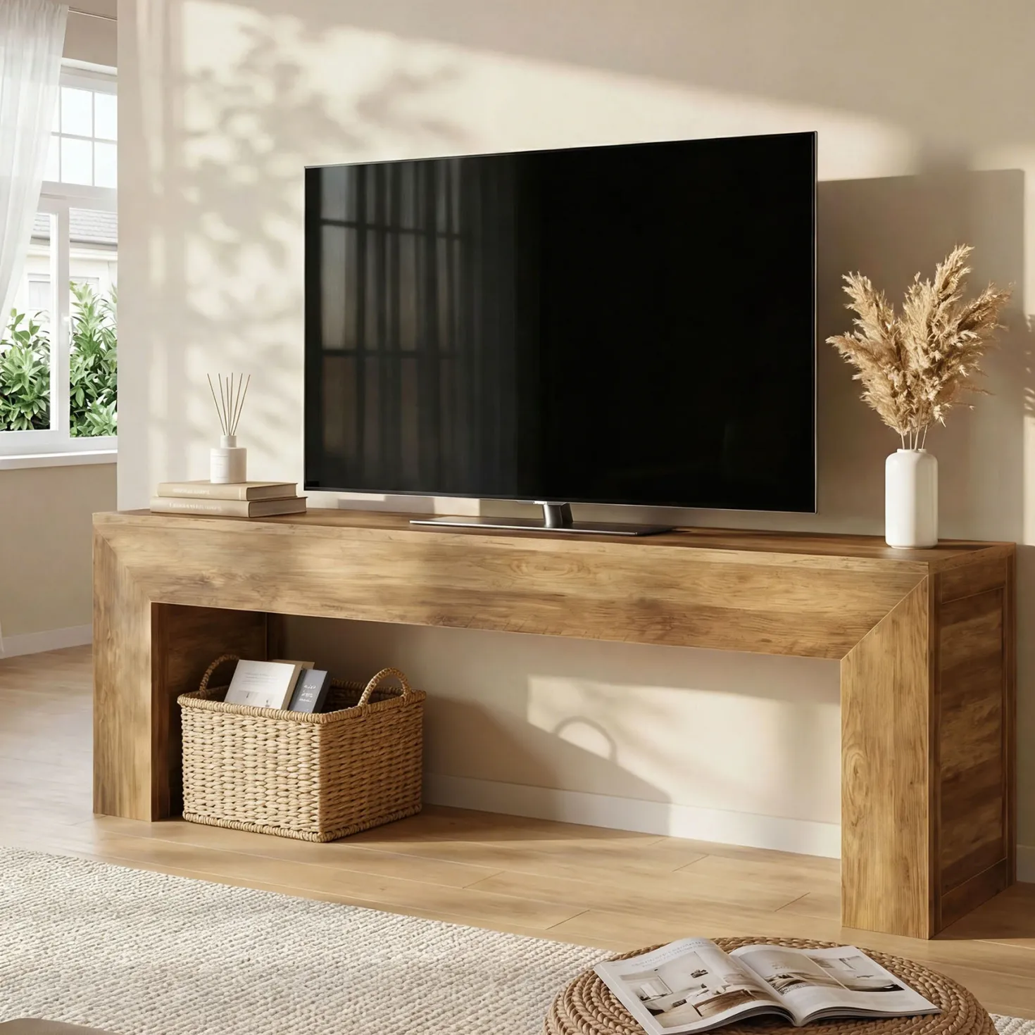 63" Farmhouse TV Stand for 55–75 Inch TVs – Wooden Media Console Entertainment Center