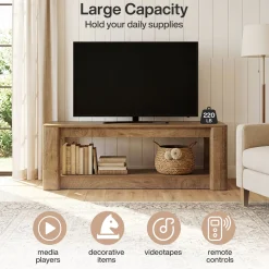 63" Farmhouse TV Stand for 55-75" TVs, Wood Media Console with Open Storage Shelves, Rustic Entertainment Center