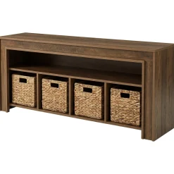 63" Farmhouse TV Stand for 55–70 Inch TVs, Media Console with Baskets & Open Storage