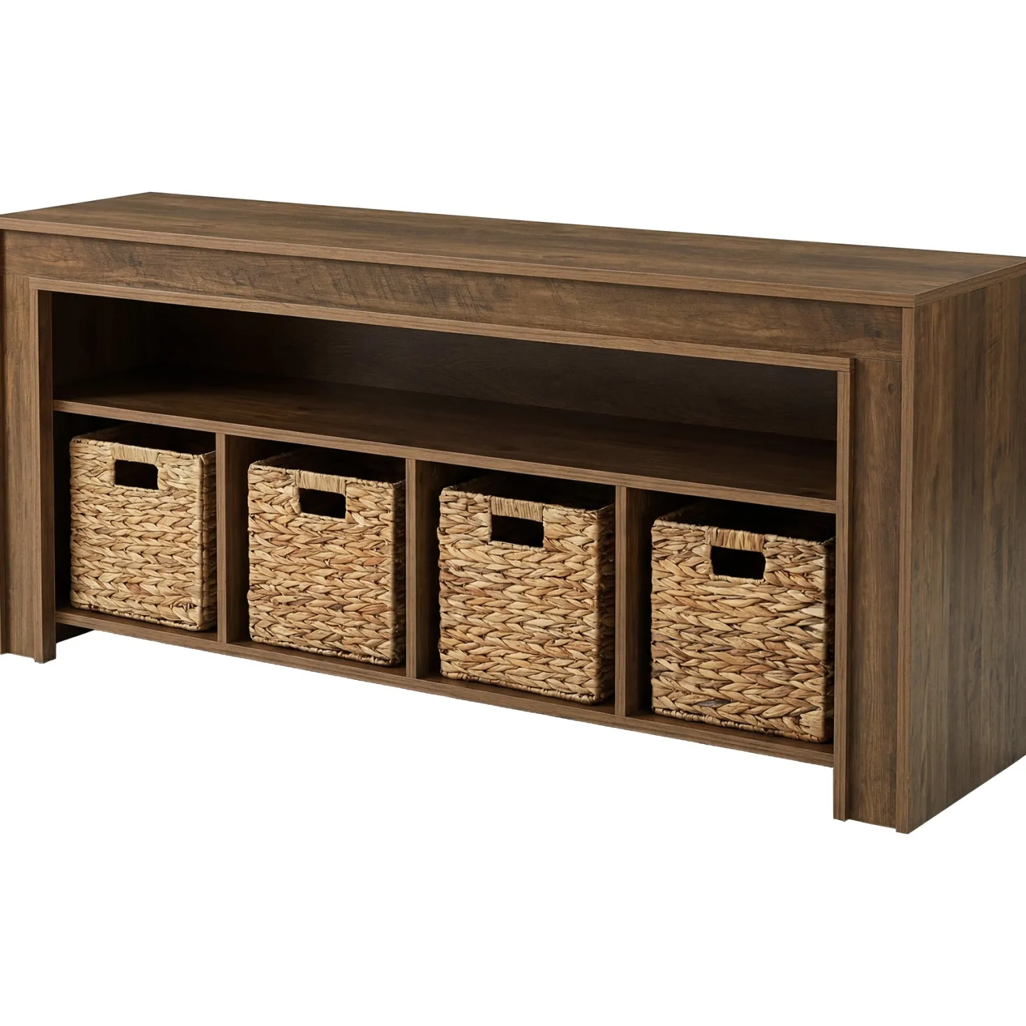 63" Farmhouse TV Stand for 55–70 Inch TVs, Media Console with Baskets & Open Storage