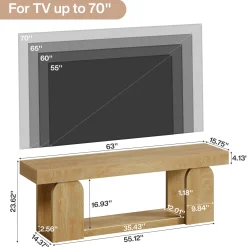 63" Farmhouse TV Stand for TVs up to 75", Wooden Entertainment Center with Open Storage Shelf