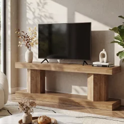 63" Farmhouse TV Stand for TVs up to 70", Wooden Entertainment Center with 2-Tier Open Storage