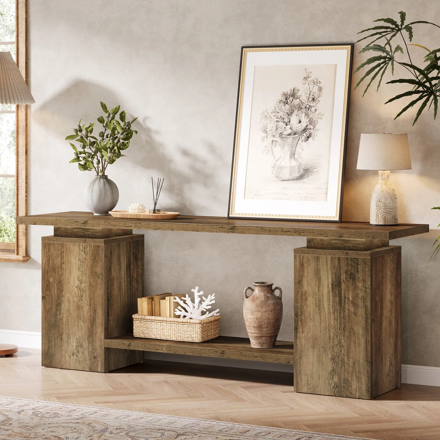 63" Farmhouse TV Stand for up to 65" TVs, Rustic Wood Media Console with Open Shelf, Heavy-Duty Entertainment Center