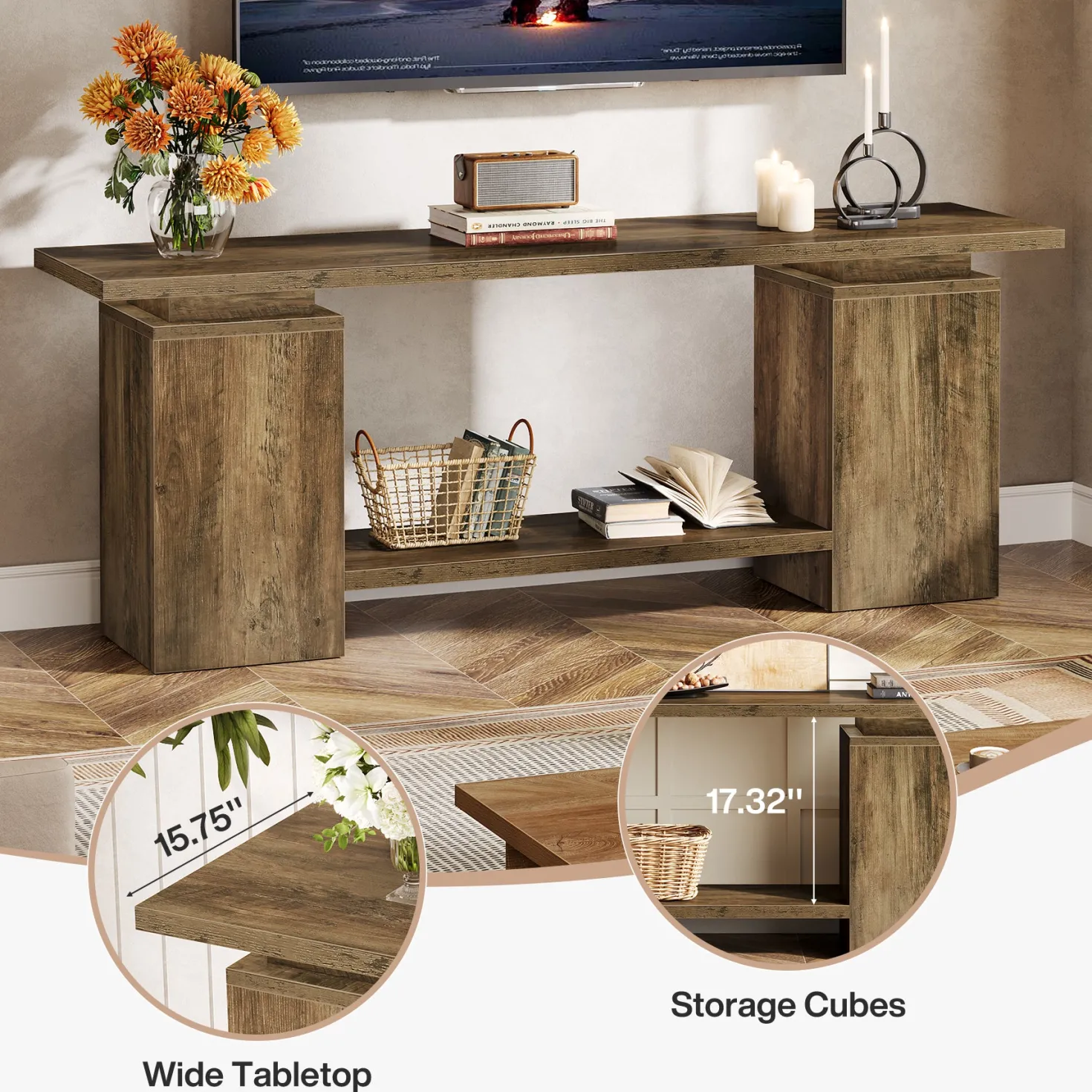 63" Farmhouse TV Stand for up to 65" TVs, Rustic Wood Media Console with Open Shelf, Heavy-Duty Entertainment Center