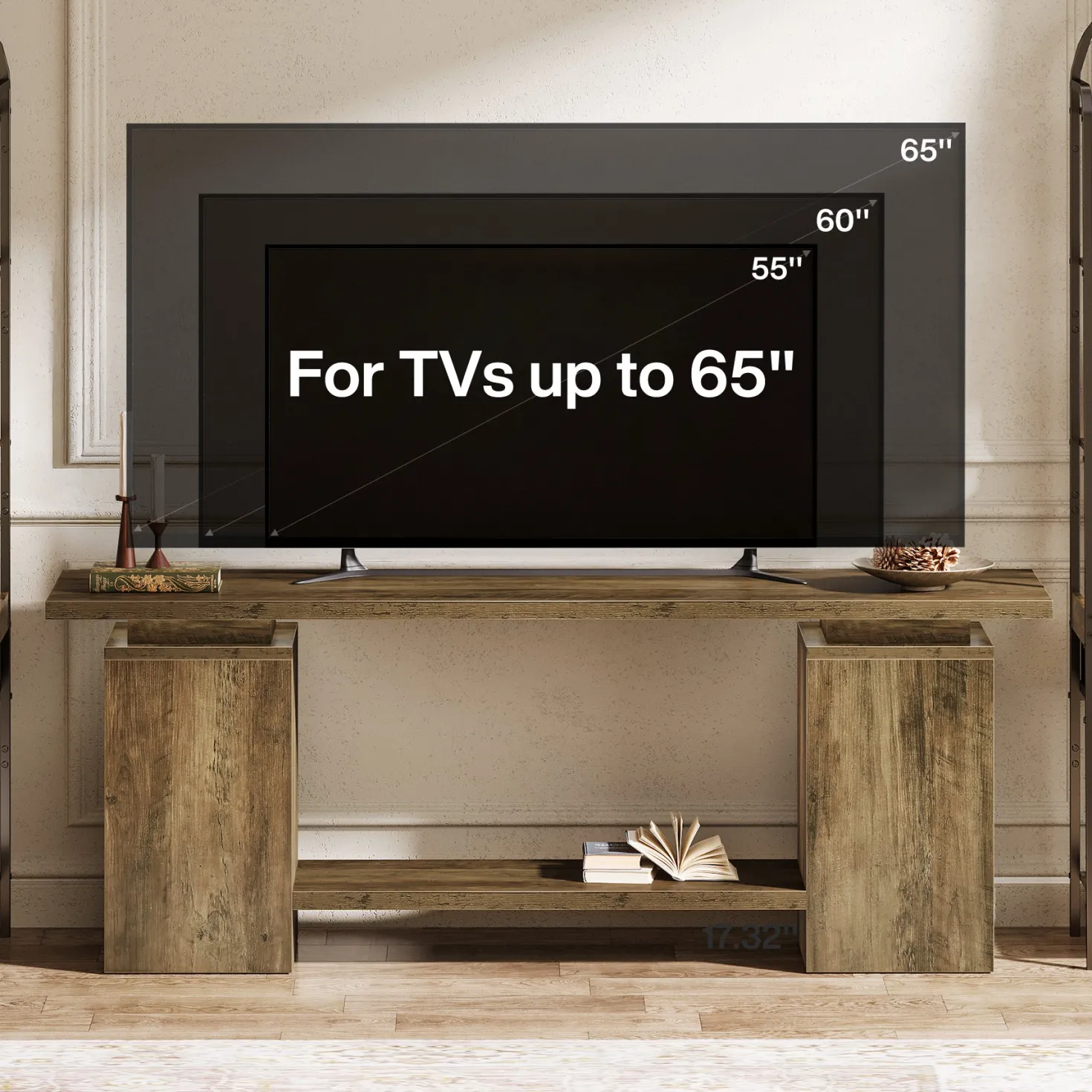 63" Farmhouse TV Stand for up to 65" TVs, Rustic Wood Media Console with Open Shelf, Heavy-Duty Entertainment Center