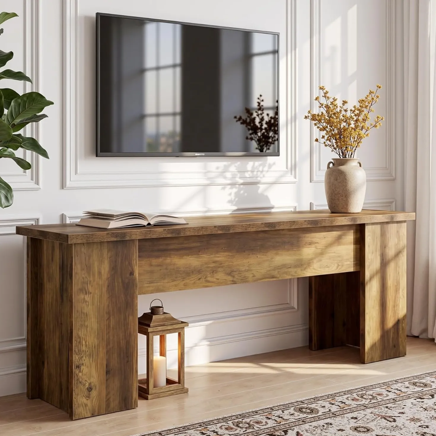 63" Farmhouse TV Stand, Long Media Console Television Stands for 55/60/65/75 Inches TVs