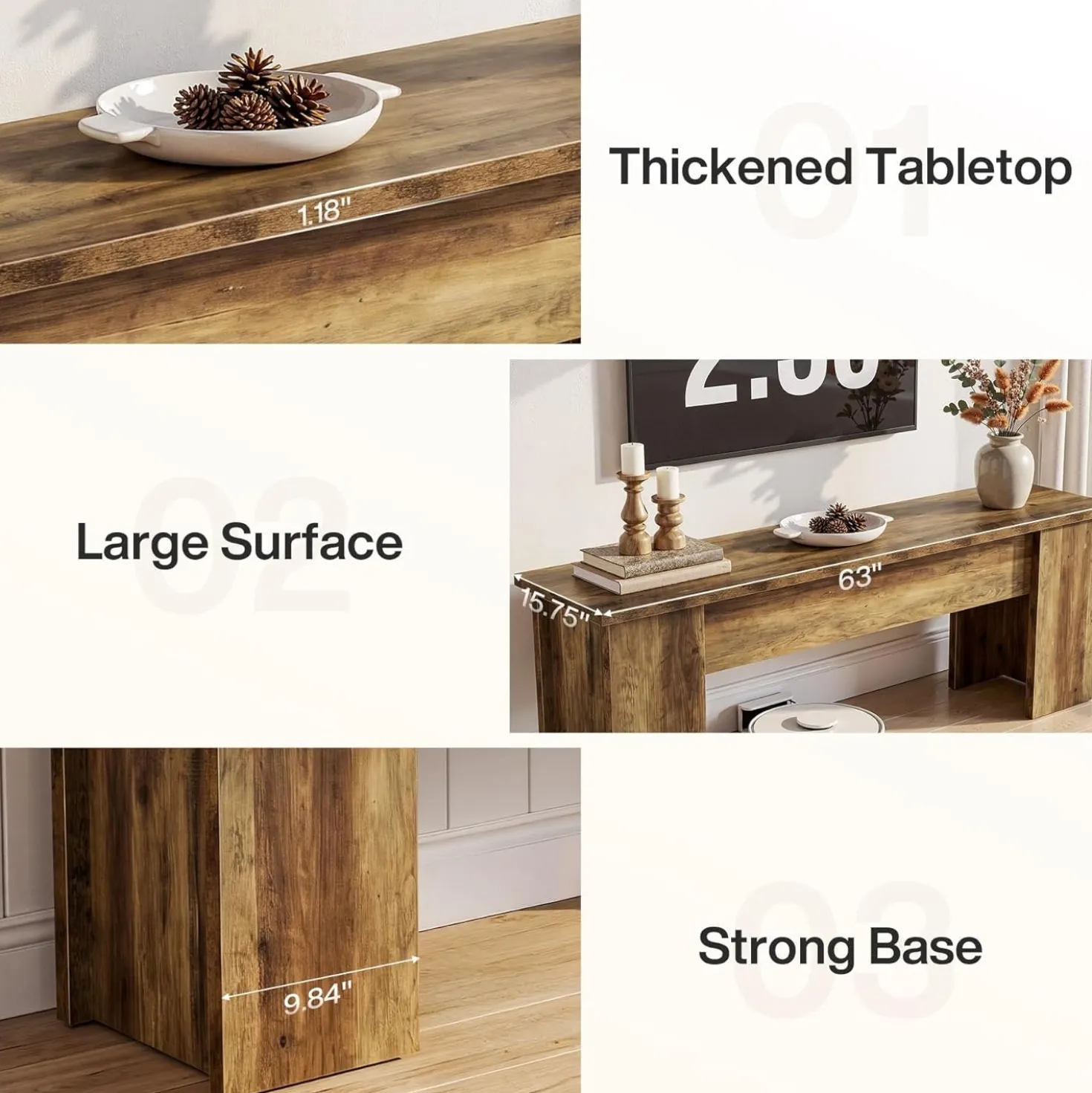63" Farmhouse TV Stand, Long Media Console Television Stands for 55/60/65/75 Inches TVs