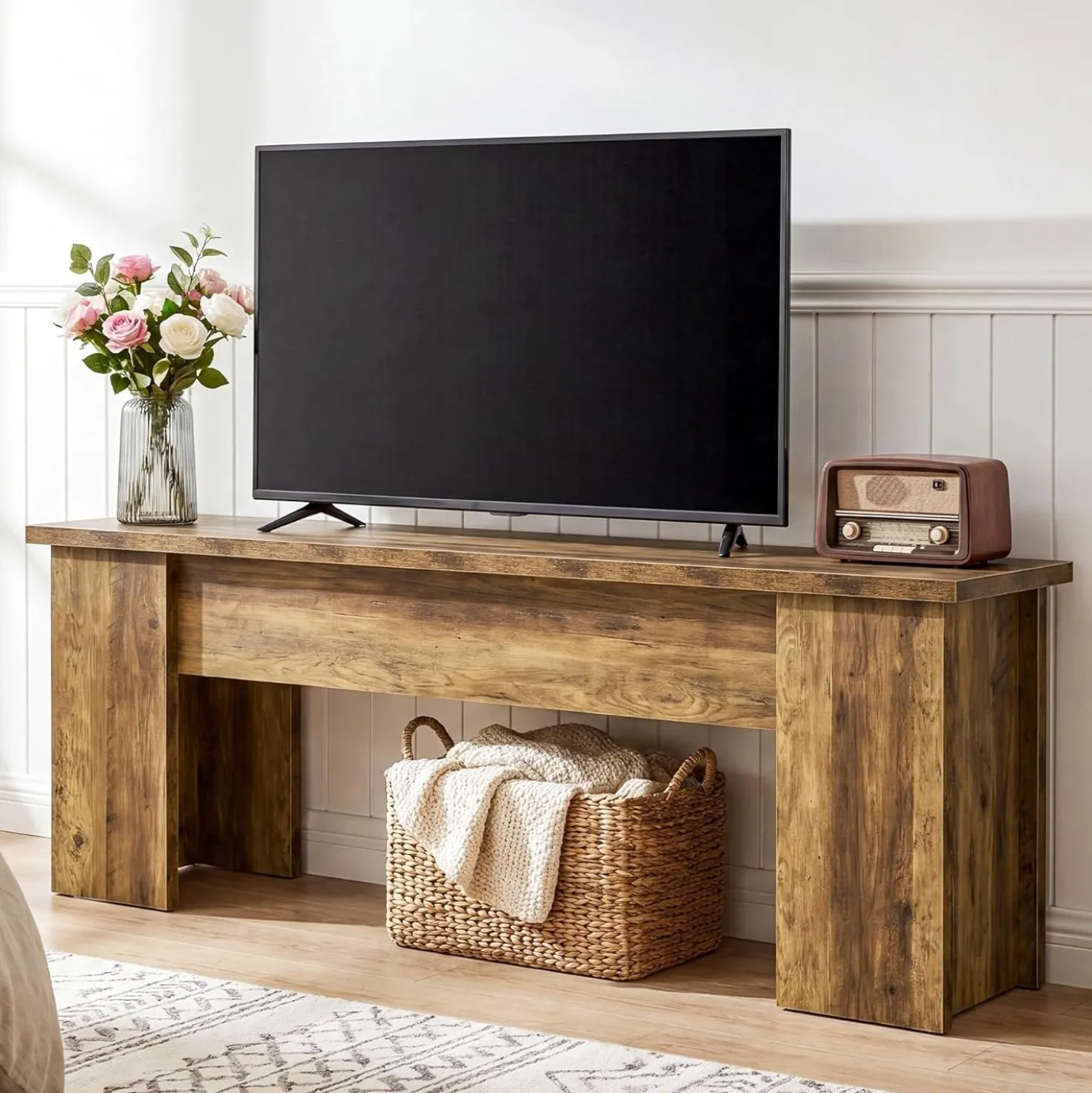 63" Farmhouse TV Stand, Long Media Console Television Stands for 55/60/65/75 Inches TVs