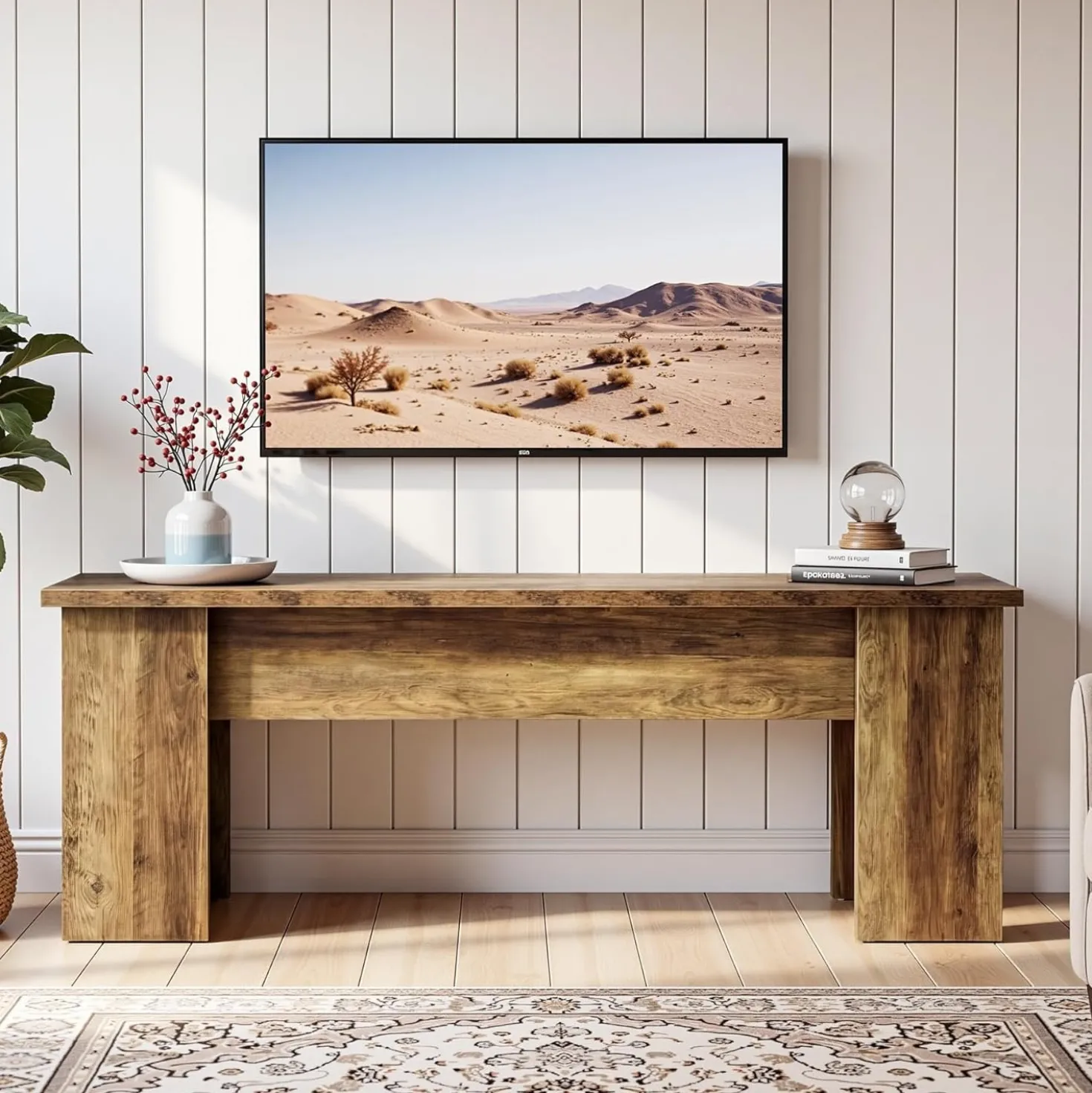 63" Farmhouse TV Stand, Long Media Console Television Stands for 55/60/65/75 Inches TVs