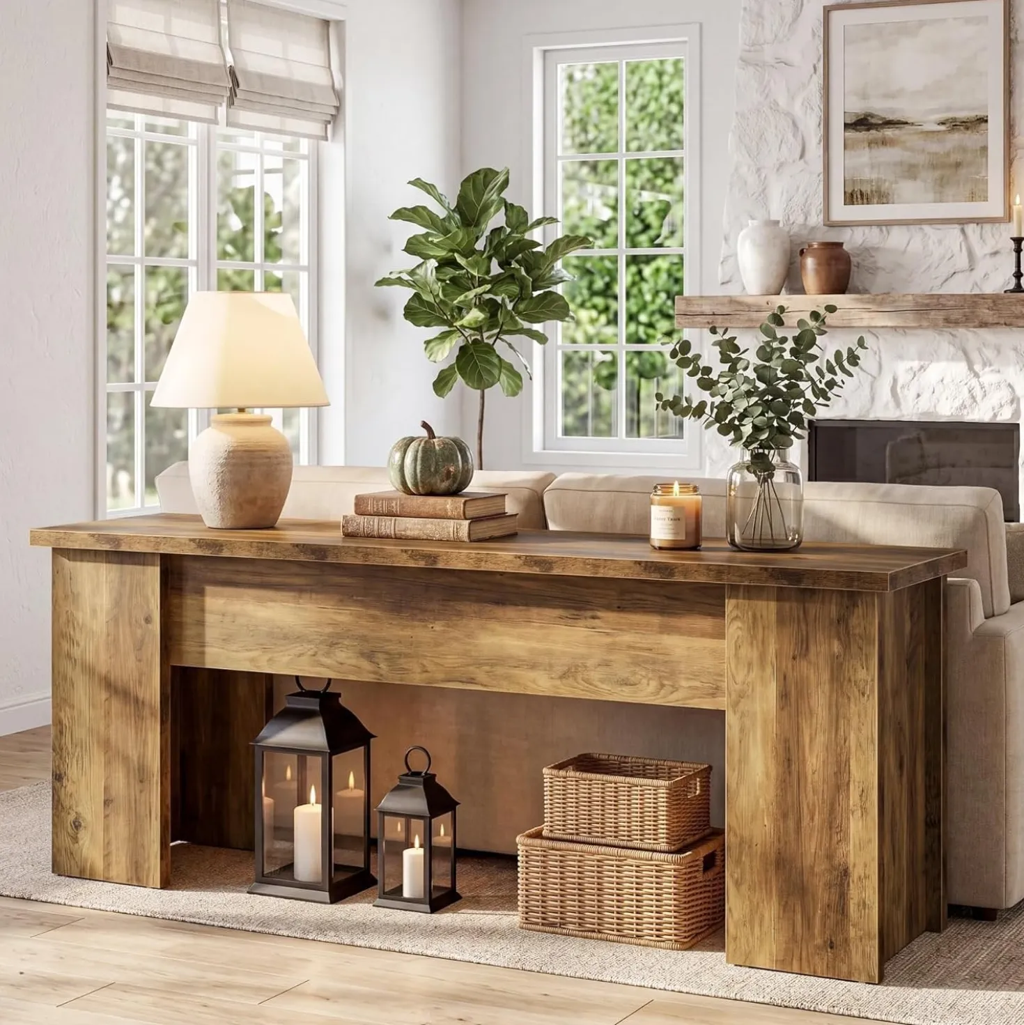 63" Farmhouse TV Stand, Long Media Console Television Stands for 55/60/65/75 Inches TVs