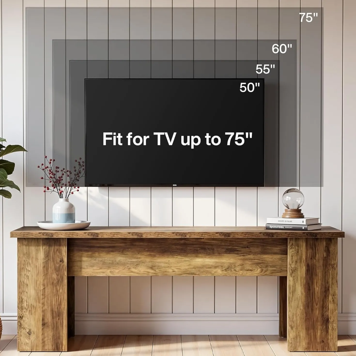 63" Farmhouse TV Stand, Long Media Console Television Stands for 55/60/65/75 Inches TVs