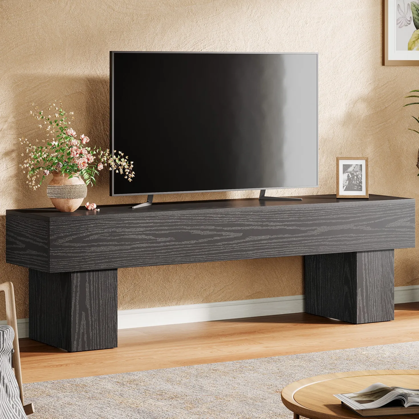 63" Farmhouse TV Stand, Media Console Table Entertainment Center