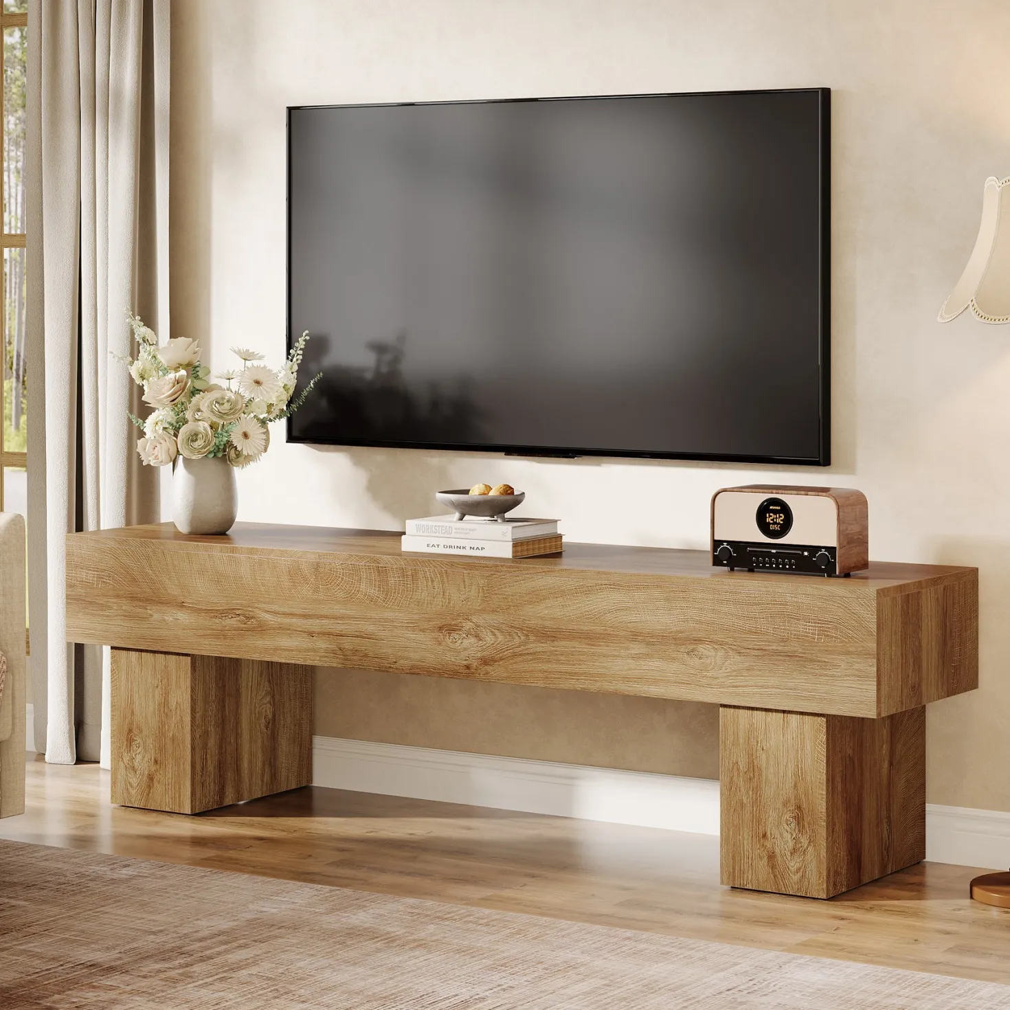 63" Farmhouse TV Stand, Media Console Table Entertainment Center