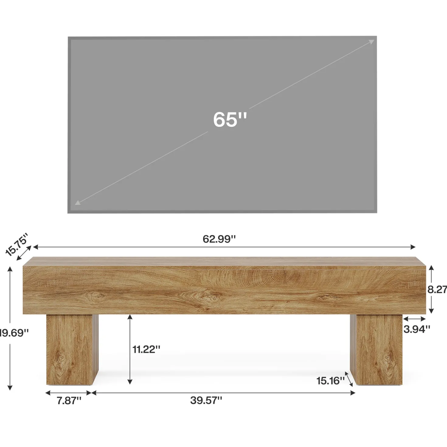 63" Farmhouse TV Stand, Media Console Table Entertainment Center