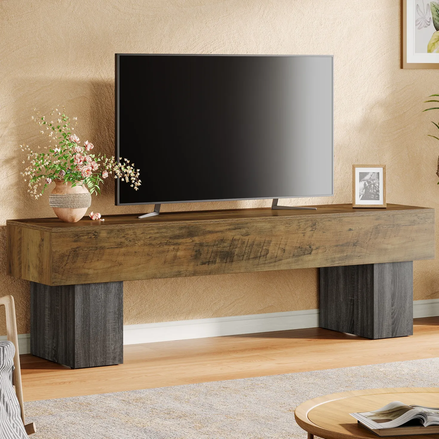 63" Farmhouse TV Stand, Media Console Table Entertainment Center