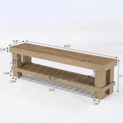 63" Farmhouse TV Stand, Media Entertainment Center Console with Slatted Open Shelf