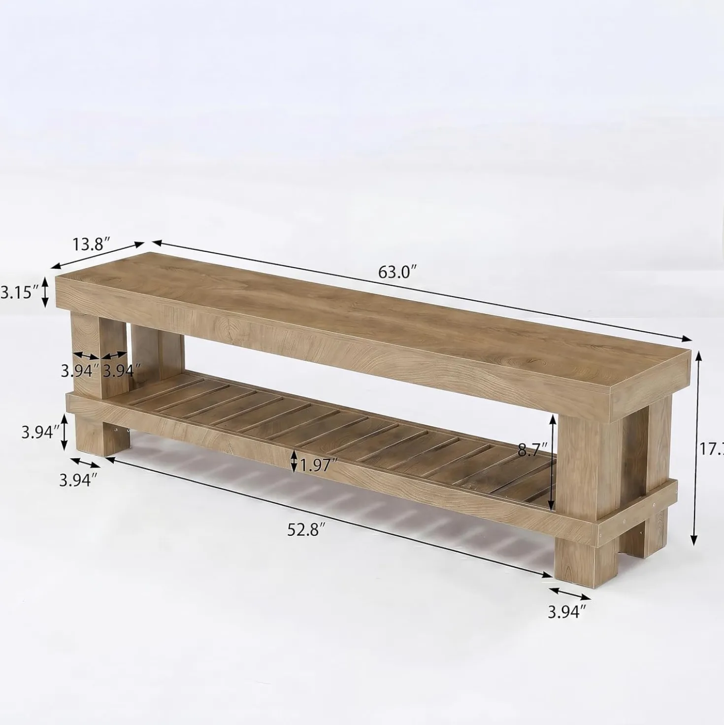 63" Farmhouse TV Stand, Media Entertainment Center Console with Slatted Open Shelf