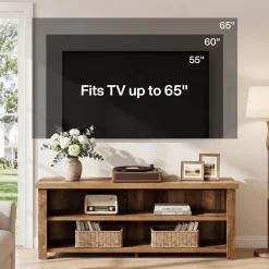 55.1" Farmhouse TV Stand, 2-Tier Media Console Entertainment Center for 55/60/65-Inch TVs