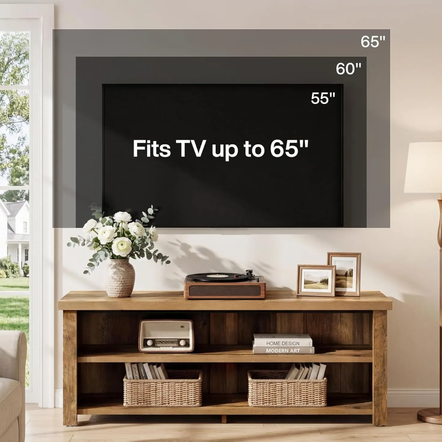55.1" Farmhouse TV Stand, 2-Tier Media Console Entertainment Center for 55/60/65-Inch TVs