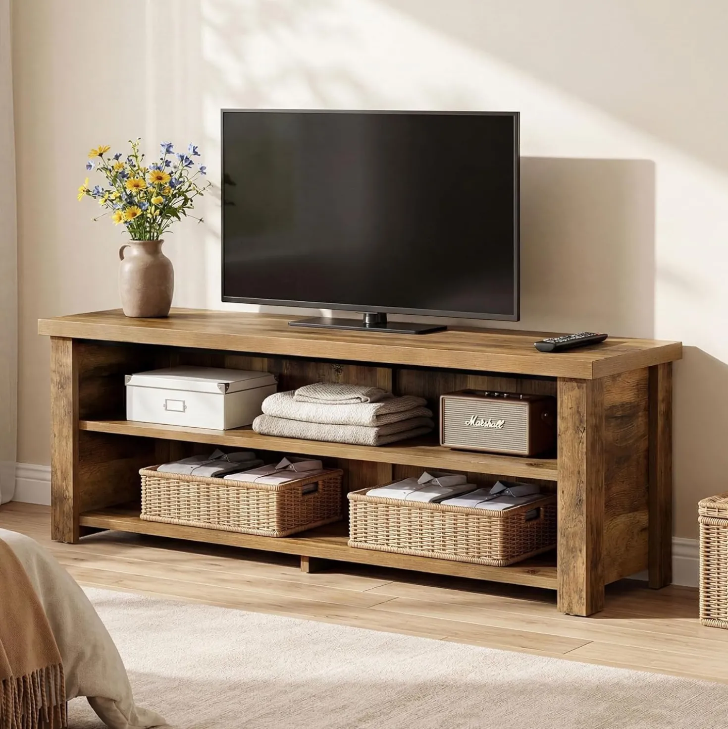 55.1" Farmhouse TV Stand, 2-Tier Media Console Entertainment Center for 55/60/65-Inch TVs