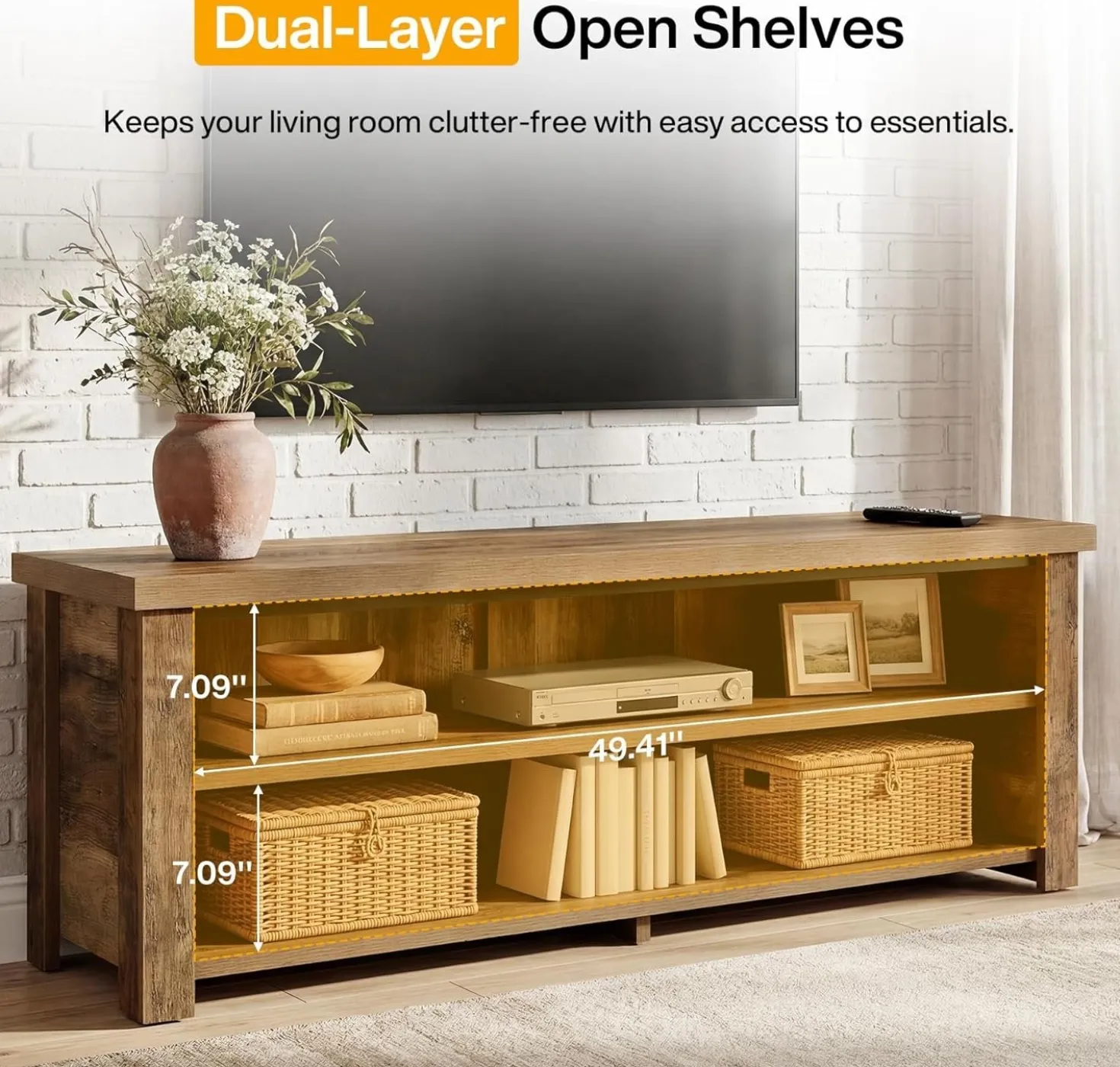 55.1" Farmhouse TV Stand, 2-Tier Media Console Entertainment Center for 55/60/65-Inch TVs