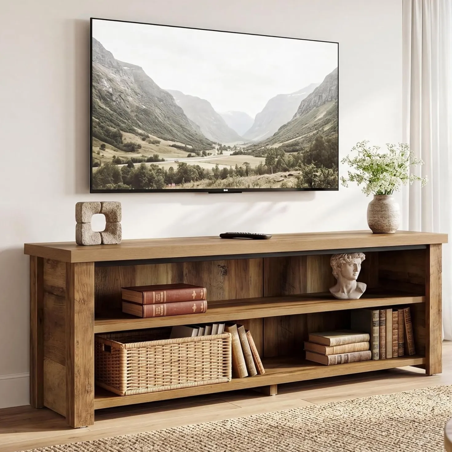55.1" Farmhouse TV Stand, 2-Tier Media Console Entertainment Center for 55/60/65-Inch TVs