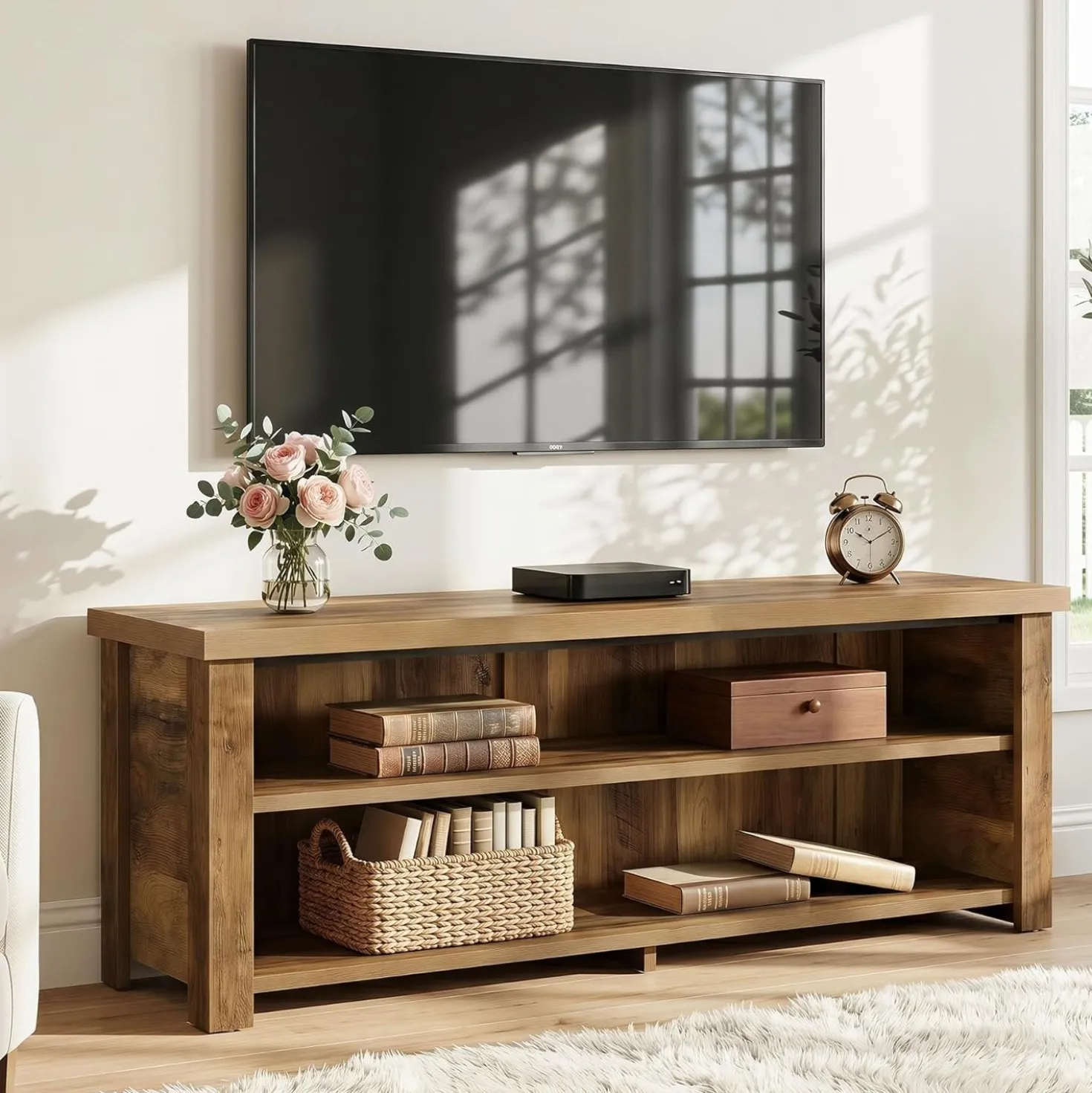 55.1" Farmhouse TV Stand, 2-Tier Media Console Entertainment Center for 55/60/65-Inch TVs