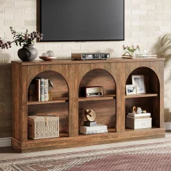 62.99“ Farmhouse TV Stand with Storage Cabinets, Media Console for Up to 65-Inch TV