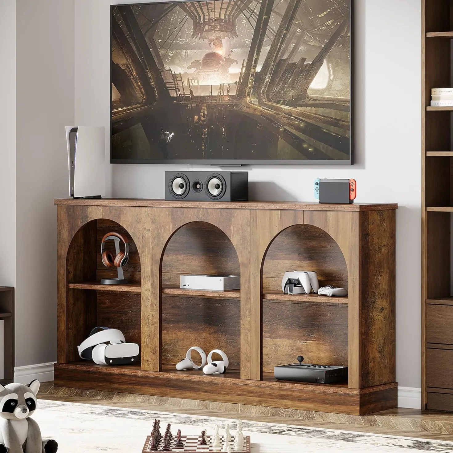 62.99“ Farmhouse TV Stand with Storage Cabinets, Media Console for Up to 65-Inch TV