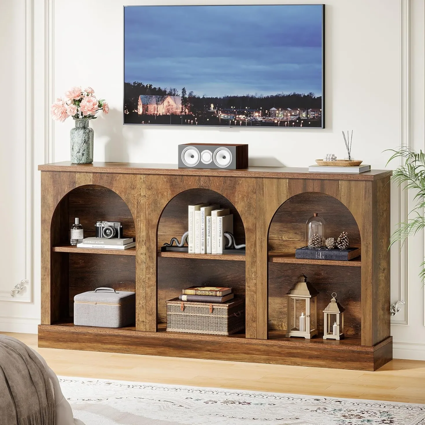 62.99“ Farmhouse TV Stand with Storage Cabinets, Media Console for Up to 65-Inch TV
