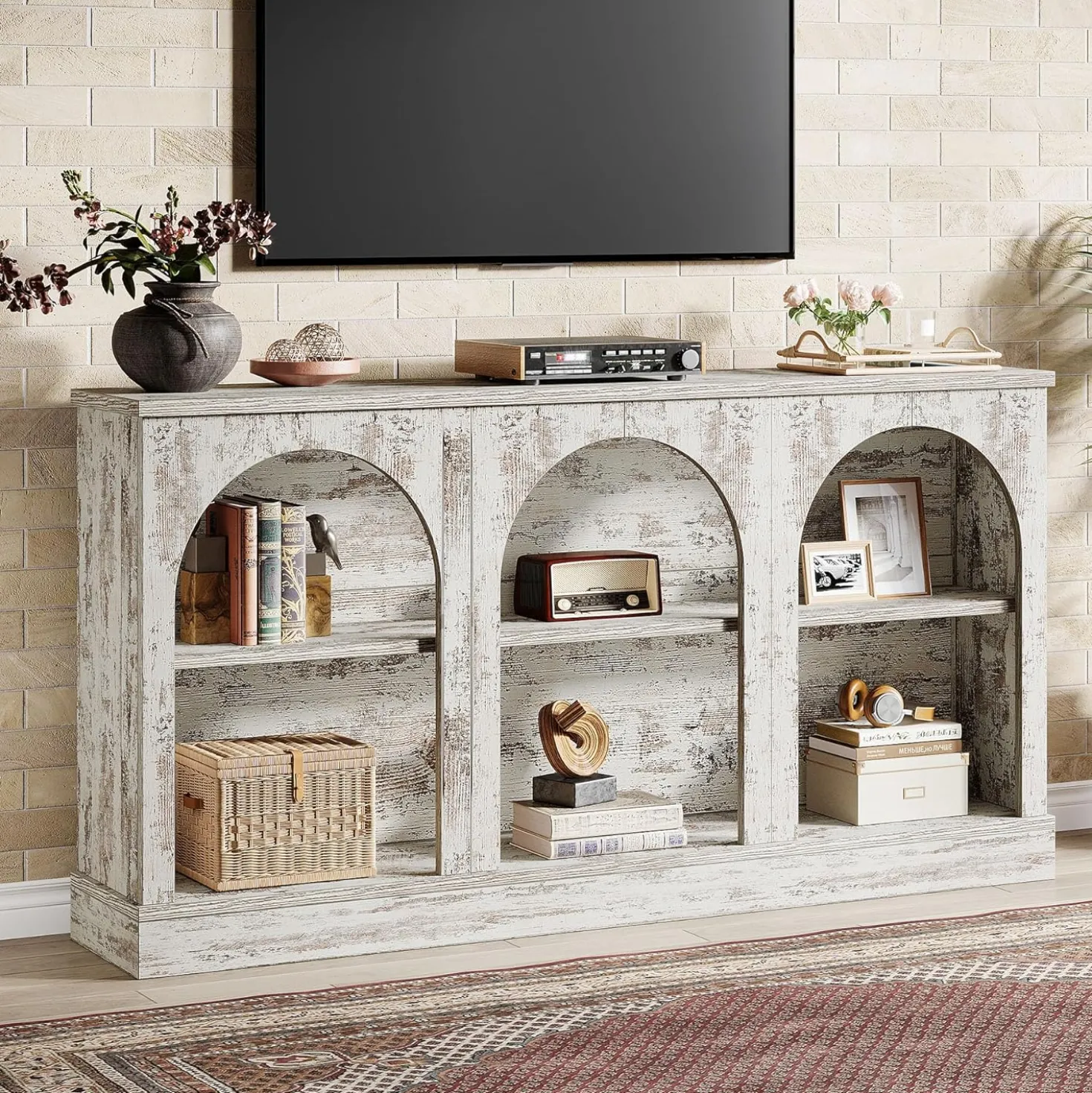 62.99“ Farmhouse TV Stand with Storage Cabinets, Media Console for Up to 65-Inch TV