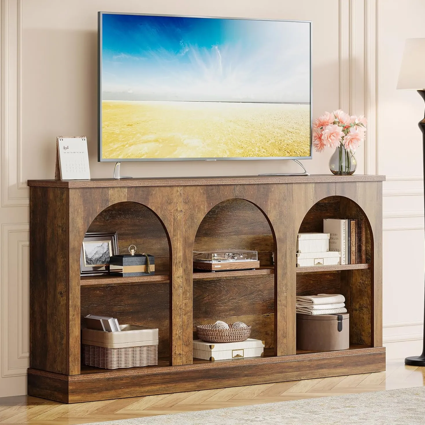 62.99“ Farmhouse TV Stand with Storage Cabinets, Media Console for Up to 65-Inch TV