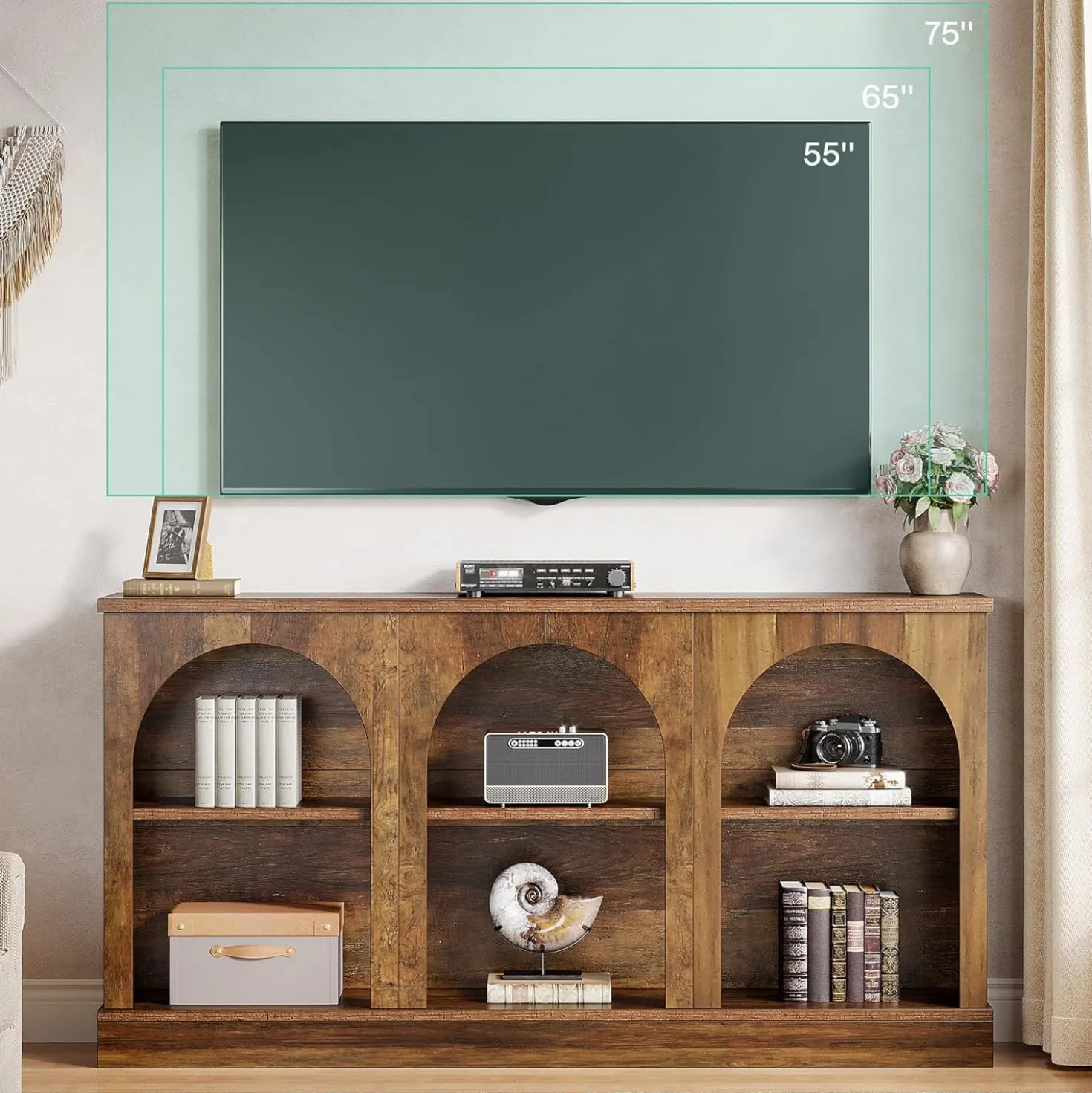 62.99“ Farmhouse TV Stand with Storage Cabinets, Media Console for Up to 65-Inch TV